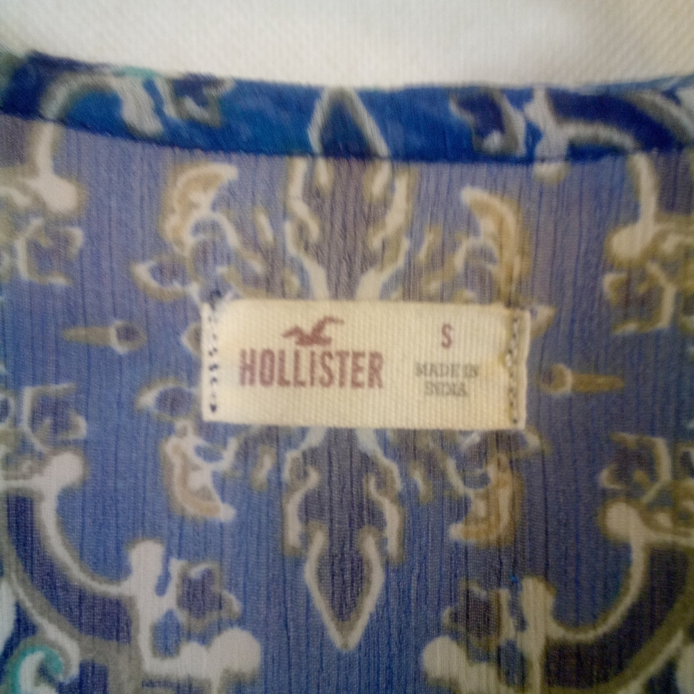 Hollister Bohemian Blue L/S Sheer Asymmetrical Open Top Shirt Small Boho - Picture 7 of 7